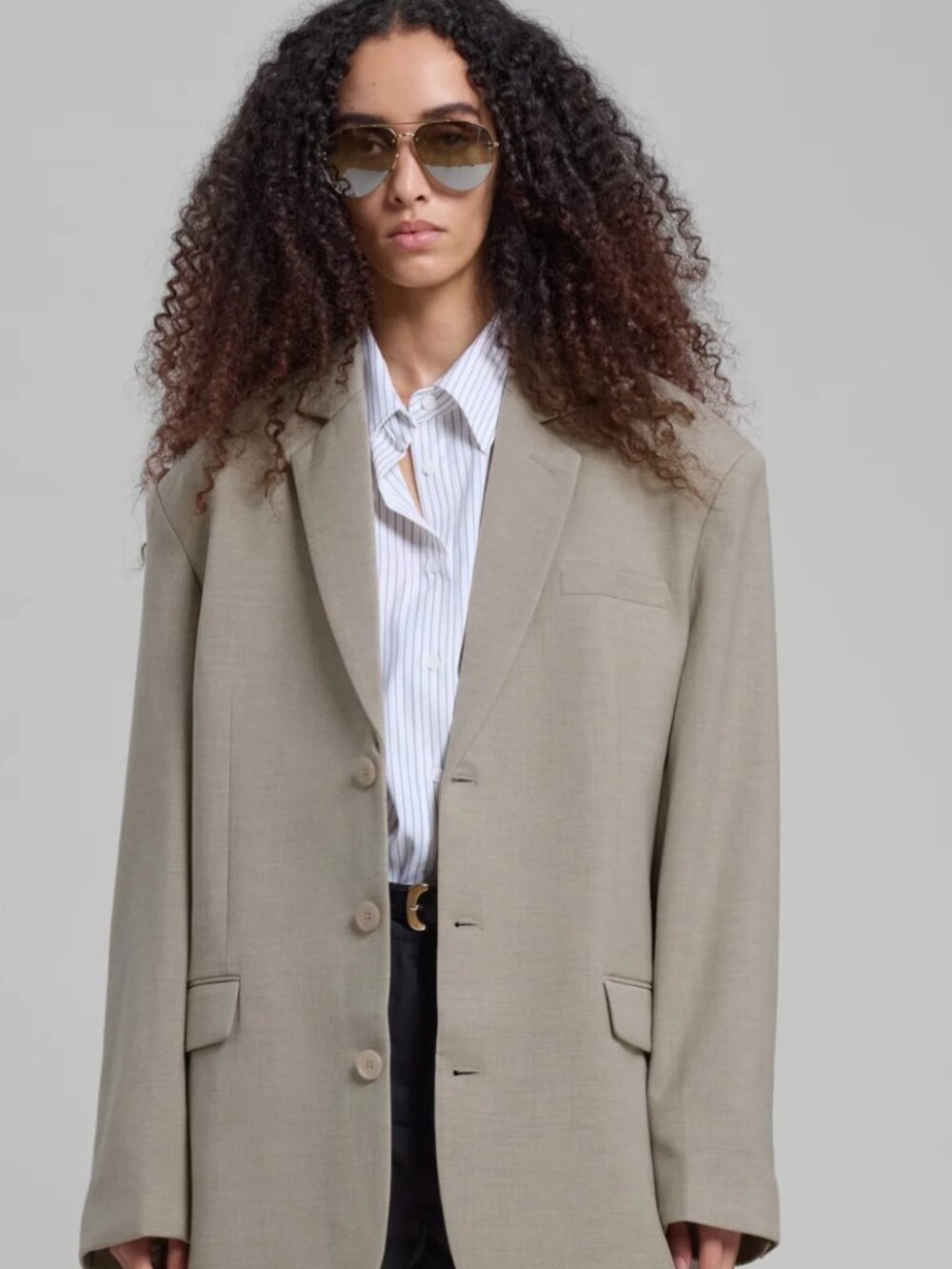 FRANKIE SHOP Gelso Oversized Blazer - Light Taupe Melange